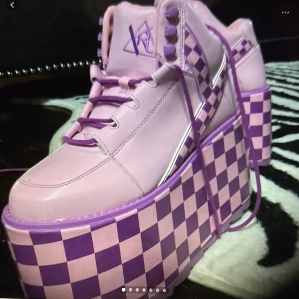 YRU Purple Platform Shoes with Checkered Design and Thick Sole